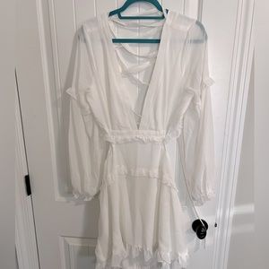 Never worn white, open tie-back dress.
